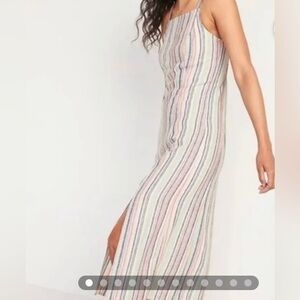 Old Navy Cami Linen Blend Multicolor Slip Dress with Side Slit Size Small